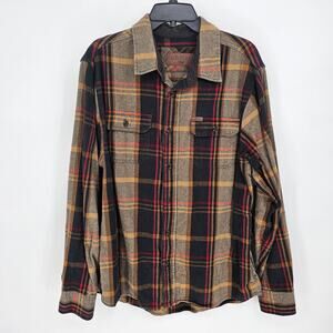 Orvis Big Bear Black Tan Plaid Check Heavy Flannel Shacket Button Up Shirt XL